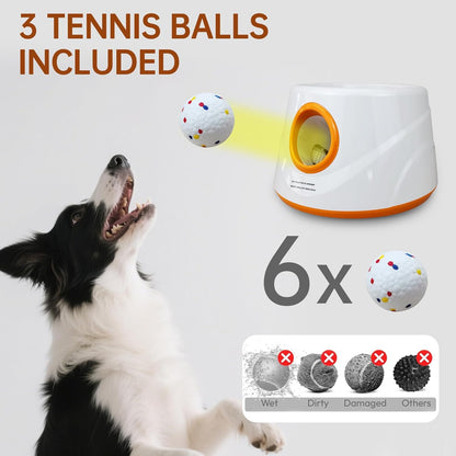 Automatic Ball Launcher for Dogs with 6pcs 2.3 Inch Etpu Tennis Balls,Thrower Distance 20-45ft,interacive Dog Toys for Indoor/Outdoor for Small Or Medium Dogs (White) (Orange)