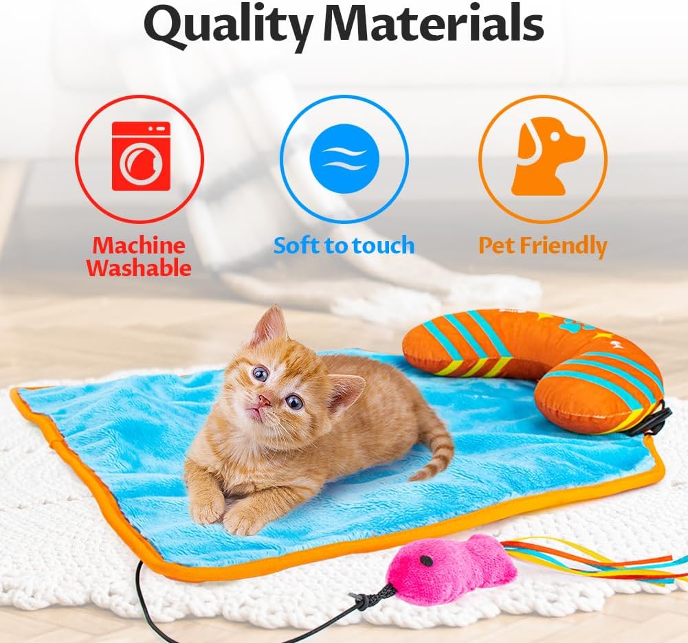 2-in-1 Cat Mat with Pillow for Small Medium Large Cats,Cute Cat Catnip Toys,Soft Plush Crinkle Toys for Kitten Sleeping Snuffing Playing,Machine Washable Pet Cushion Pad Mat Cat Gifts