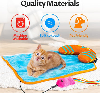 2-in-1 Cat Mat with Pillow for Small Medium Large Cats,Cute Cat Catnip Toys,Soft Plush Crinkle Toys for Kitten Sleeping Snuffing Playing,Machine Washable Pet Cushion Pad Mat Cat Gifts