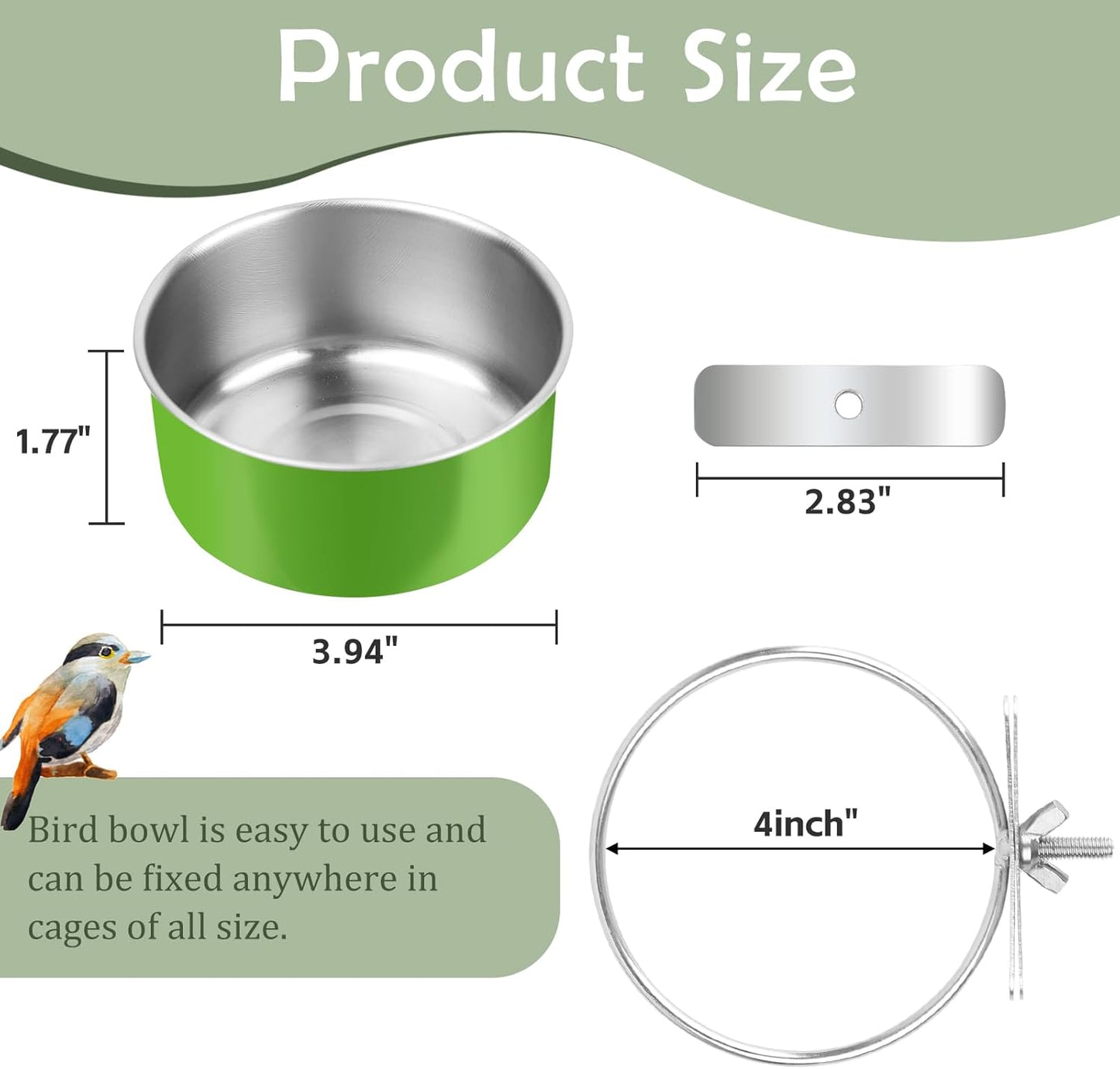 8 Pcs Stainless Steel Bird Bowls, Small Bird Food Dishes for Cage, Parrot Cage Feeder with Clamp Holder for Parakeet/Cockatiels/Conure/Budgies/Ferret/Small Animal