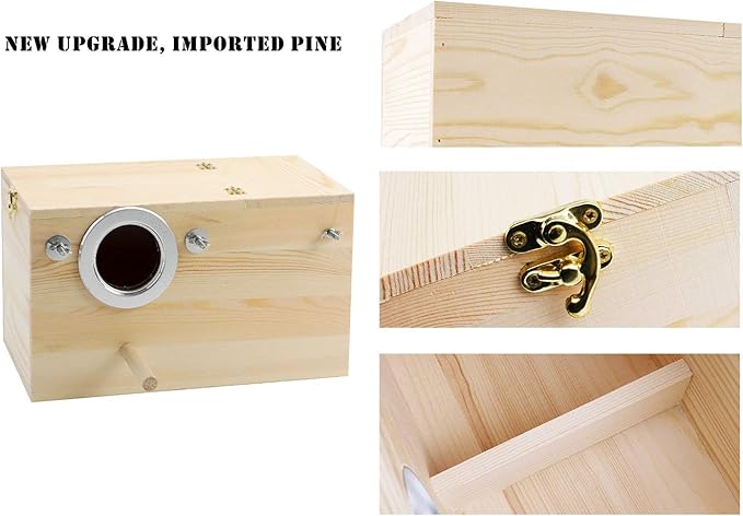 Pine Wood Parakeet Nest Box Bird House Budgie Breeding Mating Box for Lovebirds Cockatiel Parrotlets (XL)
