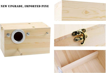 Pine Wood Parakeet Nest Box Bird House Budgie Breeding Mating Box for Lovebirds Cockatiel Parrotlets (XL)