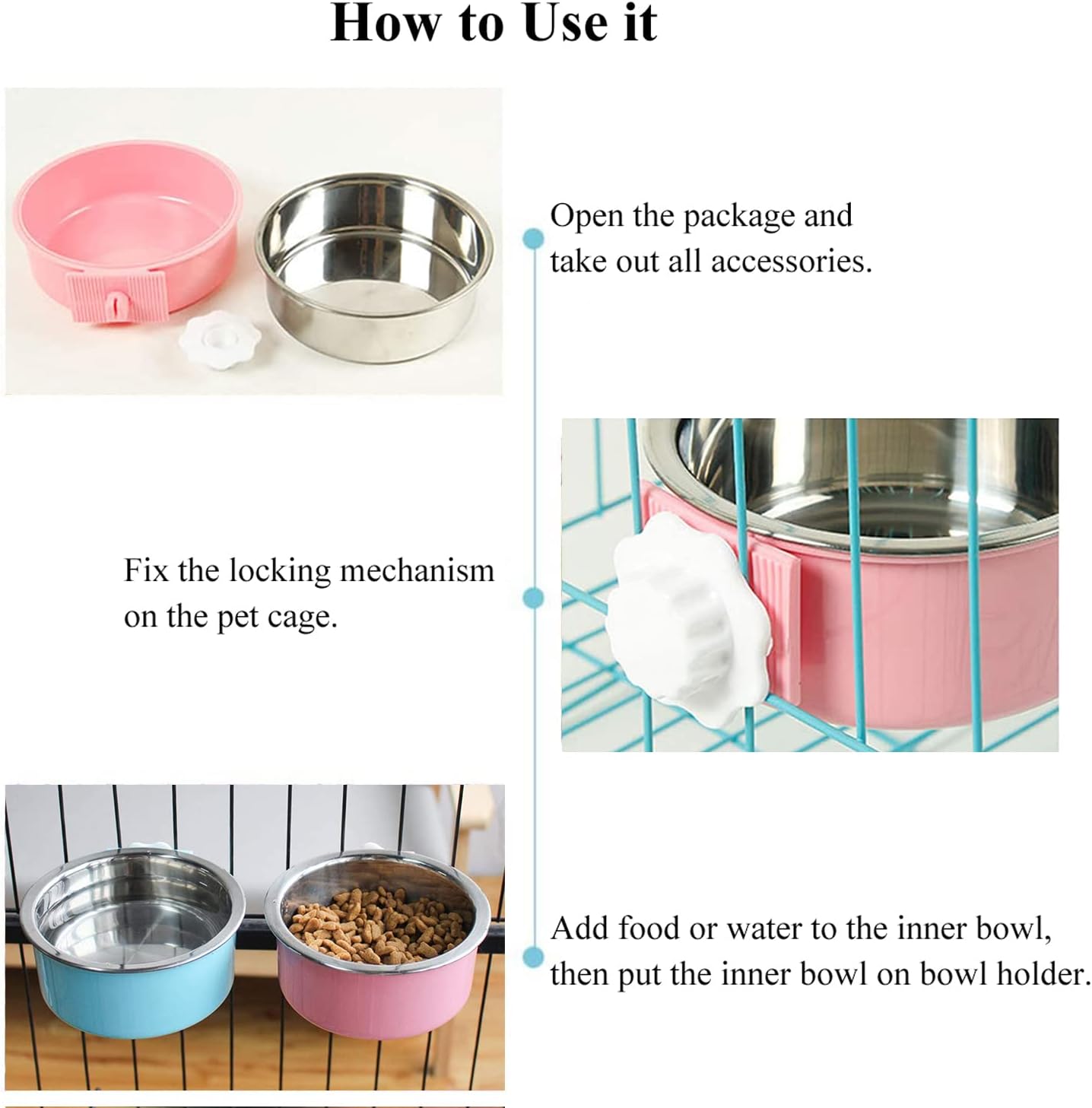 Dog Crate Bowl, Hanging Stainless Steel Removable Pet Crate Water & Food Bowls, Pet Cage Feeder Container Coop Cup for Cat Puppy Birds Rats Guinea Pigs Rabbit Hamster (2PCS)