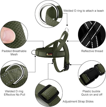 Plutus Pet No Pull Dog Harness with Breathable Mesh Padded, Adjustable Reflective Escape Proof Dog Harness, Quick Fit Dog Vest Harness for Small Medium Large Dogs(XS, Ranger Green)