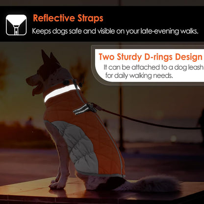 AOFITEE Dog Coat, Warm Dog Jackets for Small Dogs, Dogs Winter Coat with Harness Built in, Reflective Pet Winter Jacket, Waterproof Windproof Puppy Puffer Jacket Fleece Vest, Orange XS