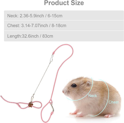 Hypeety Hamster Adjustable Training Lead Leash Nylon for Hamster Rat Squirrel Gerbil Pet Cage Playhouse Leashes Band Finder Collar Bell (Pink)