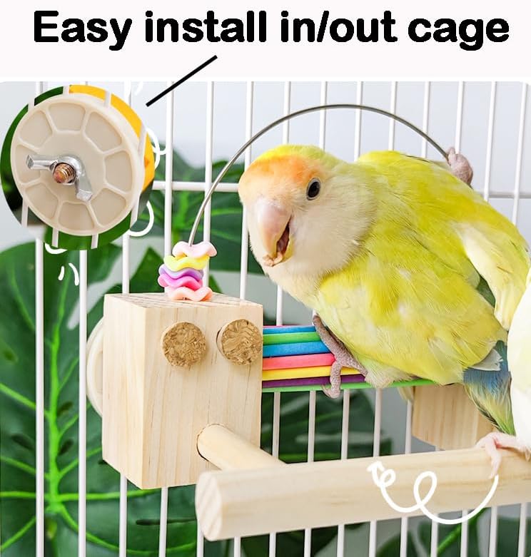 Parrot Cage Toy(4 Functions) Perch Standing with Colorful Beads Foraging Smart Toy Soft Corks for Small to Regular Size Parrot Cockatiel Birds