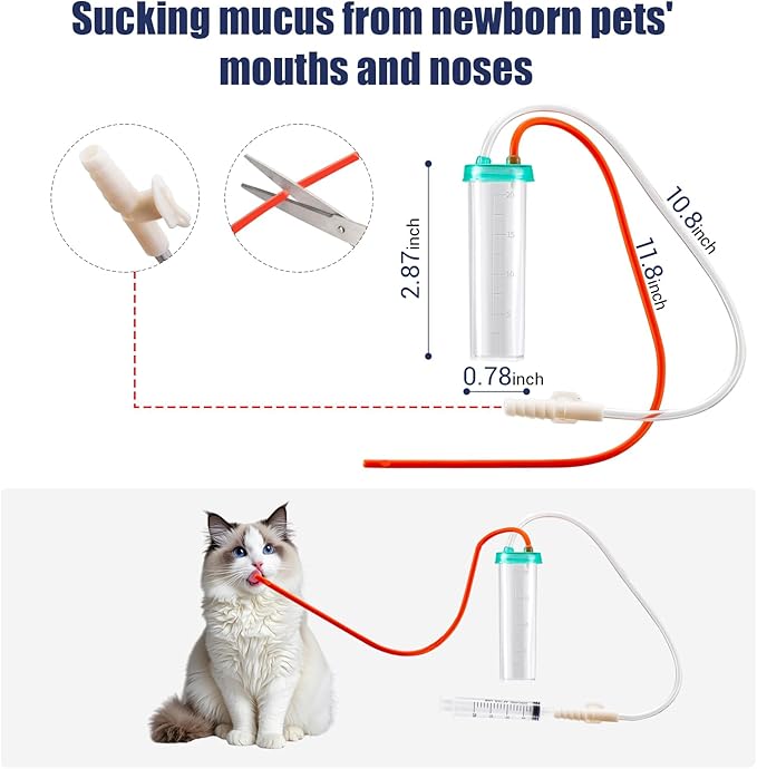 Newborn Puppy Kitten Small Animal Sterile Mucus Extractor Suction Catheter, Animal Kid Puppy Kitten Tube Feeding Kit 8 FR Red Feeding Tubes with 20ml Syringes and Bulb Aspirator