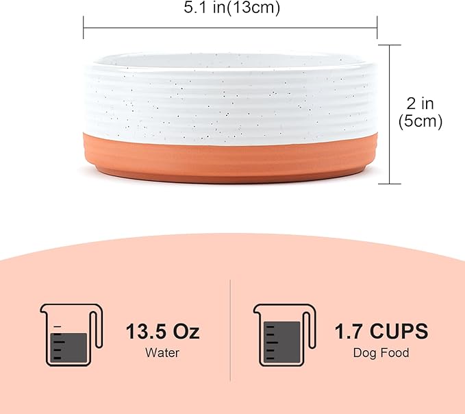 SPUNKYJUNKY Ceramic Dog and Cat Bowls 2 Pack, 5.1'' Dog and Cat Food Water Double Feeding Bowls Non-Slip for Cats and Puppy Small Sized Breed Microwave Dishwasher Safe - 13.5 OZ, 2pcs, Pattern White