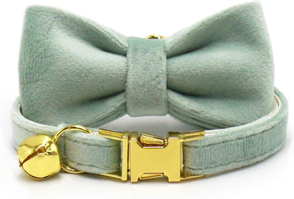 Personalized Cat Collar with Bells,Velvet Customized Small Cat Collar with Name Tag,Pet Collar with Name Phone Number Engraved ID Tags for Boy and Girl Kitten Cats (White Tea)