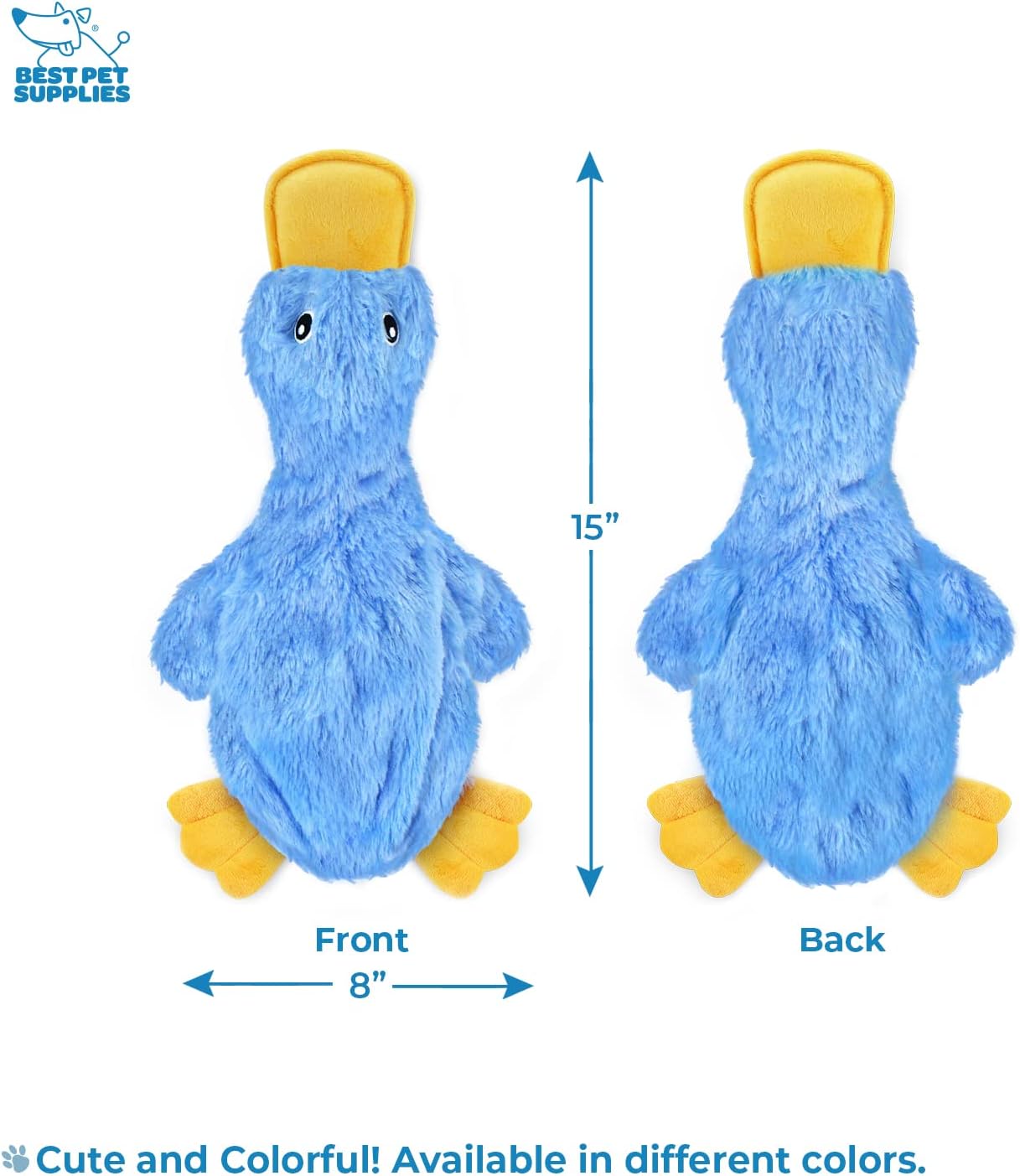 Best Pet Supplies Interactive Squeaky Dog Chew Toy, Ideal Dog Toys for Chewers, Small, Medium & Large Dogs, and Fetch Lovers - Crinkle Duck (Yellow, Blue, Pink), Large