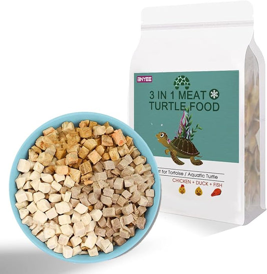 3 in 1 Meat Turtle Food - Chicken & Duck & Fish Meat Natural Freeze Dried Human-Grade Turtle Treats (8 OZ)