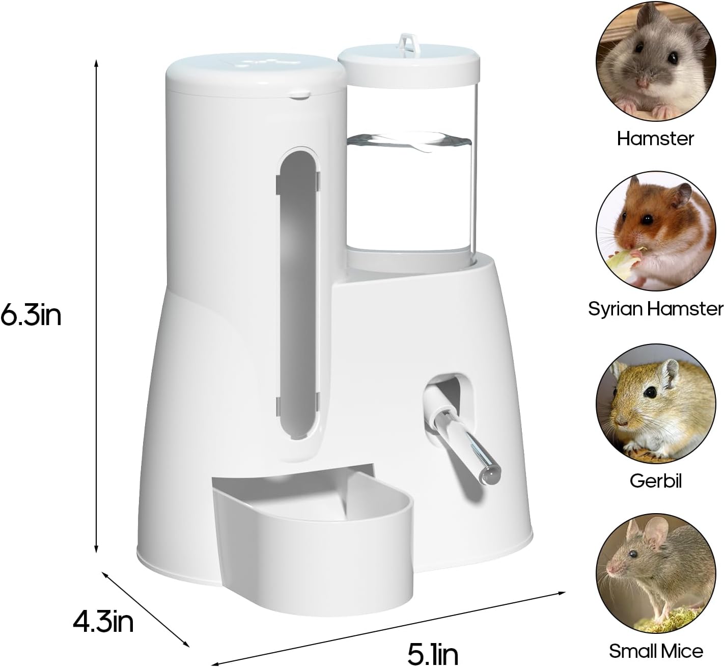 2 in 1 Hamster Water Bottle - Automatic Food Bowl, No Drip Small Animal Water Bottle Dispenser, for Syrian Dwarf Hamsters, Gerbils, Mouse, Hedgehog, Hamster Cage Accessories (Pink, Large)