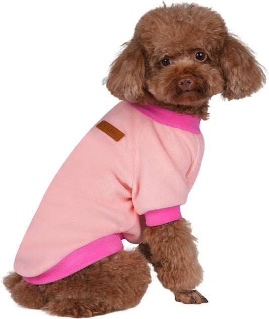 GreenJoy Classic Fleece Dog Sweater – Soft & Warm Stretchy Sweatshirt for Small Dogs & Cats, Cold-Weather Pullover for Everyday Wear (Light Pink, Medium)