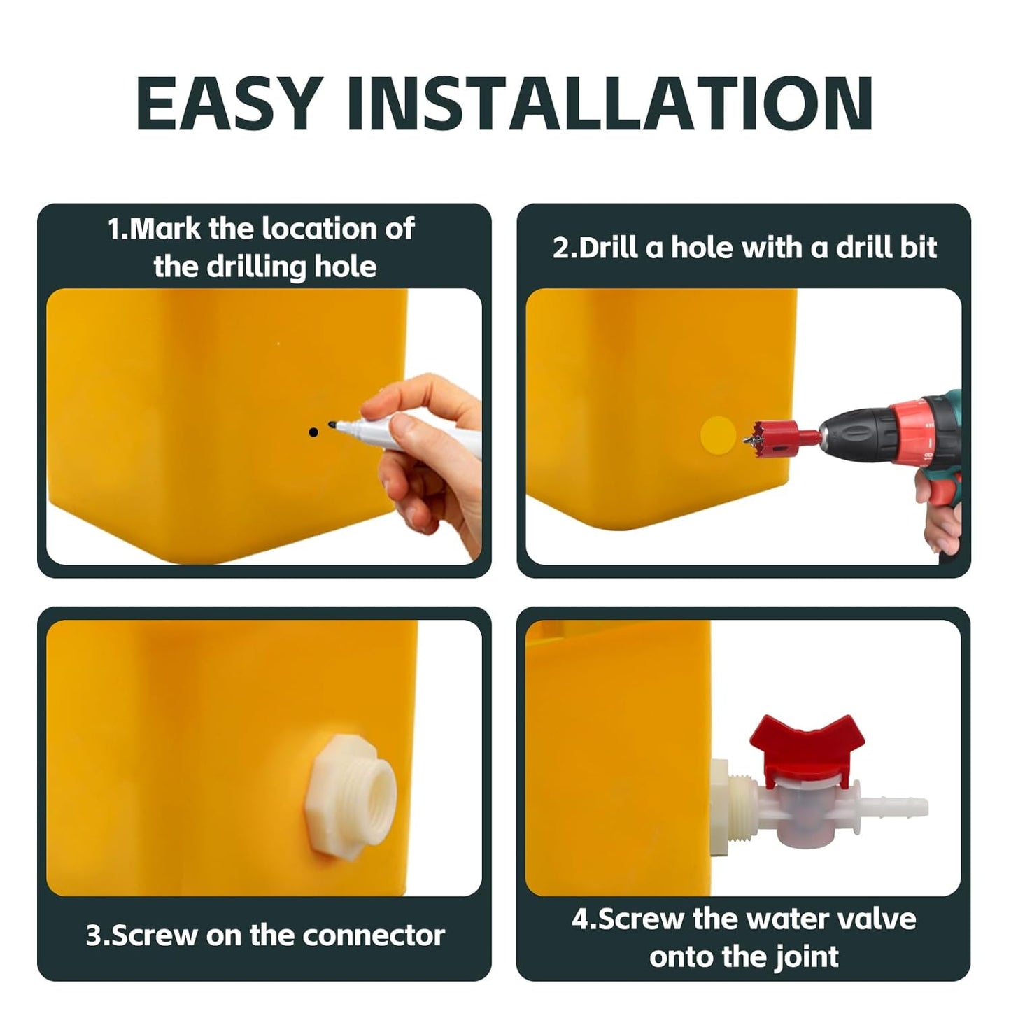 Rabbit Watering System Bucket Connector kit with 5/16'' Barb,Bulkhead Fitting,Mesh Washer, Hole Saw (for ID 5/16’’ Hose)