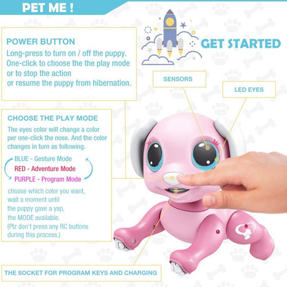 BIRANCO. Remote Control Dog Gesture Sensing - Smart Puppy Pink Toy Robot Pet Walks Barks Interactive with Toddler, STEM Play, Best Christmas Holiday Birthday Gifts for 3 4 5 6 7 8 Years Old Girl
