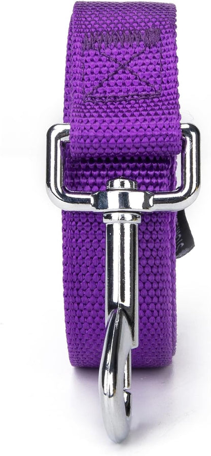 Strong Durable Nylon Dog Training Leash, 1 Inch Wide Traction Rope, 6 ft 10ft 15ft Long, for Small and Medium Dog (Purple, 15 Feet)