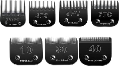 Audoc 10 Blades Dog Grooming Blades Compatible with Andis/Oster A5/Wahl KM-10 Series Dog Clippers,Detachable Clipper Replacement Blade,Black (7PCS #10+30+40+3FC+4FC+5FC+7FC)
