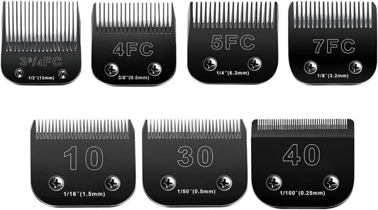 Audoc 10 Blades Dog Grooming Blades Compatible with Andis/Oster A5/Wahl KM-10 Series Dog Clippers,Detachable Clipper Replacement Blade,Black (7PCS #10+30+40+3FC+4FC+5FC+7FC)