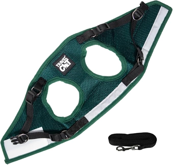 Travel Cat The Emerald Explorer Limited Edition Green Harness and Leash Set - Adjustable Fit Mesh Cat Harness with Reflective Strap - Escape Proof Harness for Cats, Kitten (Emerald, Extra Small)