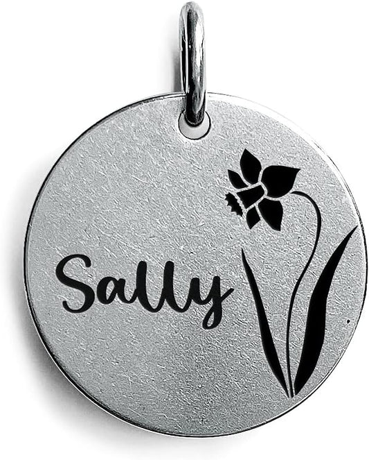 Cats Dogs ID Tags Personalized Engraving Birth Flowers Pattern for Custom Pets Collar Accessories Matt Stainless Steel Small Round Name Plate