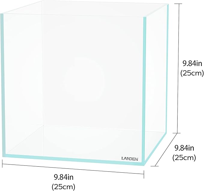 LANDEN 25C 3.7 Gallon Cube Rimless Low Iron Aquarium Tank, W9.84×D9.84×H9.84 in(25x25x25cm) 5mm Thickness with Nano Foam Leveling Mat Included