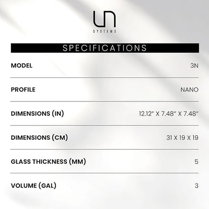 Ultum Nature Systems Ultra Clear Rimless Aquarium - Low Iron Glass Fish Tank with 45° Mitered Edges, 5mm-12mm Thick, Leveling Mat Included (3N, Nano, 3 Gallon)