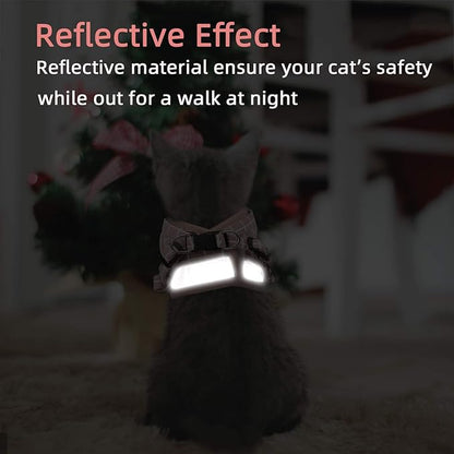 Cat Vest Harness and Small Dog Vest Harness for Walking, All Weather Mesh Harness, Cat Vest Harness with Reflective Strap, Step in Adjustable Harness for Small Cats (Pink-Pattern)