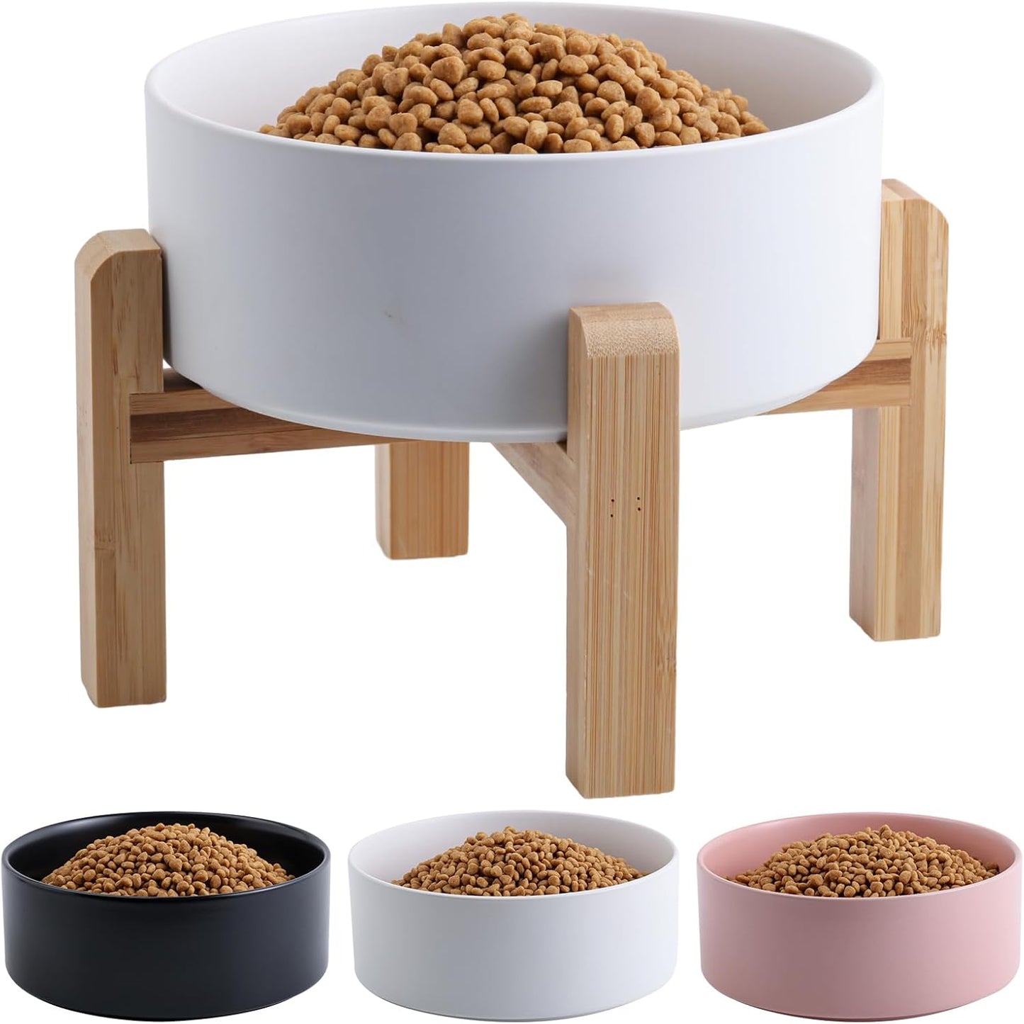 White Elevated/Raised Dog Bowl Ceramic for Medium Large Sized Breed,Dog Food Water Bowl with Stand,8 in 7.6 Cups Non Slip Heavy Weighted