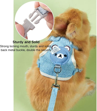 Rabbit Harness and Leash Set Adjustable Bunny Harness Leash Ferret Harness Guinea Pig Harness Ferret Leash for Small Pets Walking Outdoor (Small,Pink)