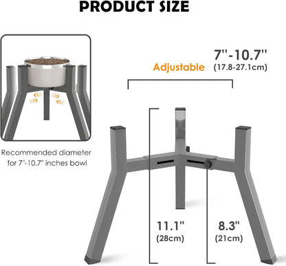 Dog Bowl Stand, Adjustable Width for 7-10.6'' Bowls, Raised Dog Food & Water Bowls, 11'' Tall, Grey (Bowl Not Included)