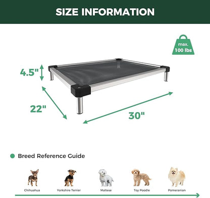 FXW TitanNest Chew-Proof Elevated Dog Bed, Raised Cot for Indoor/Outdoor/Camping Use, Durable & Waterproof Cooling Pet Bed for Extra-Small Dogs, 30.0" L x 22.0" W x 4.5" H, Black