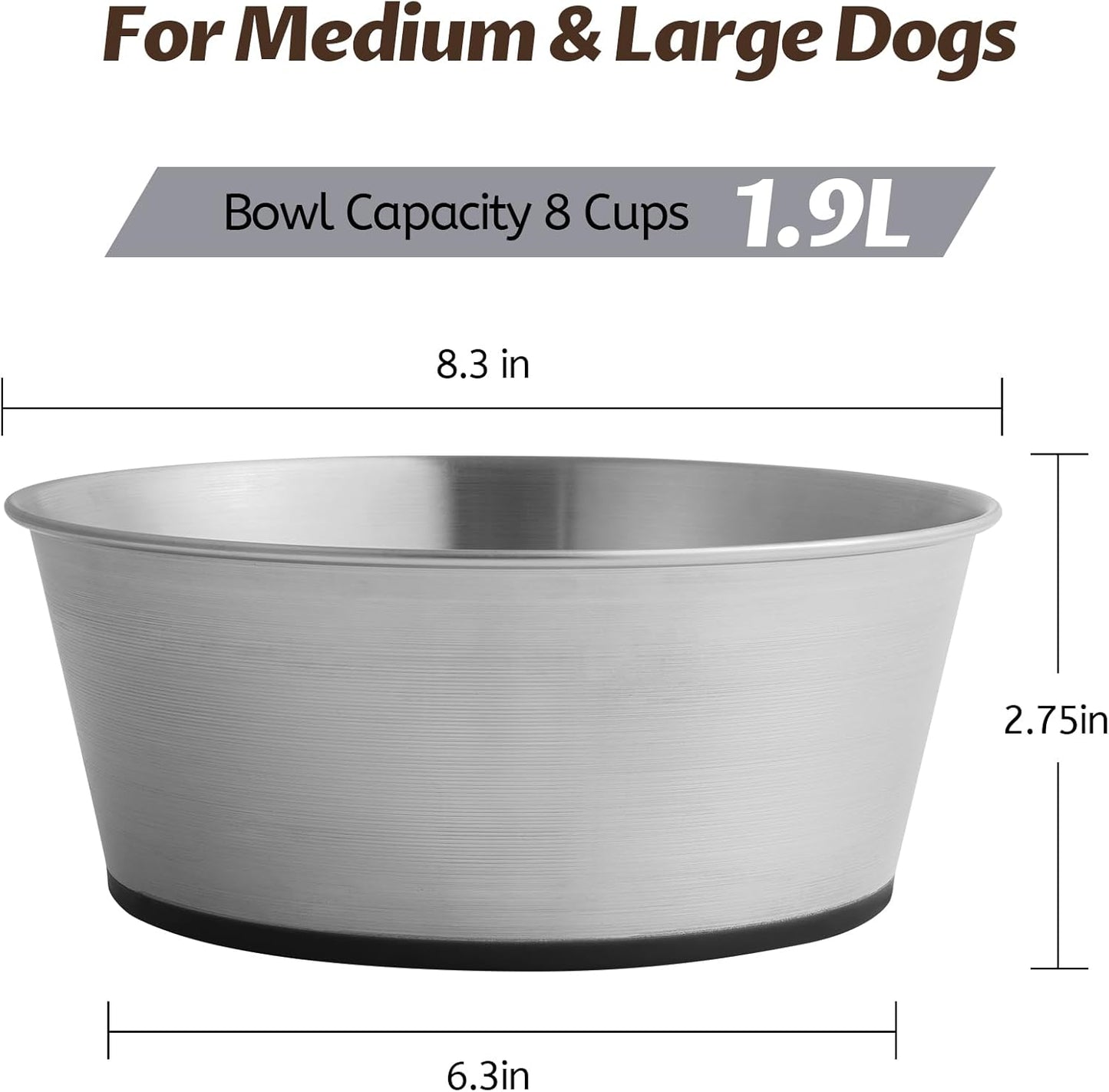 Stainless Steel Dog Bowls for Large Dogs, 64oz/8 Cups Non Slip Dog Metal Bowls, 2 Pack Food and Water Pet Bowls Heavy Duty Dishwasher Safe