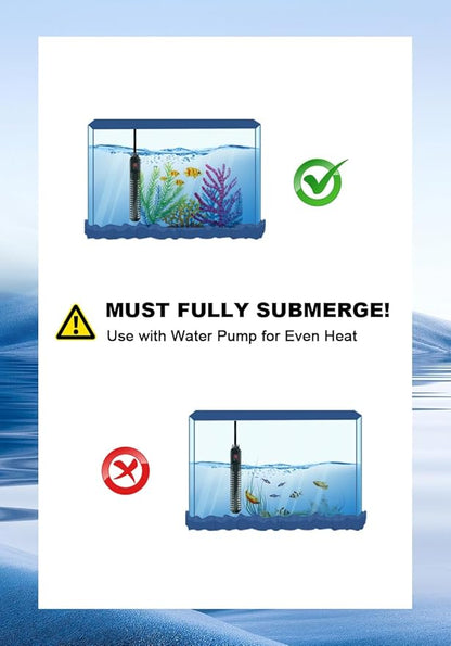 300W Aquarium Heater, Adjustable Thermostat Fish Tank Heater | Auto Shut-Off, Explosion-Proof for Fresh & Saltwater