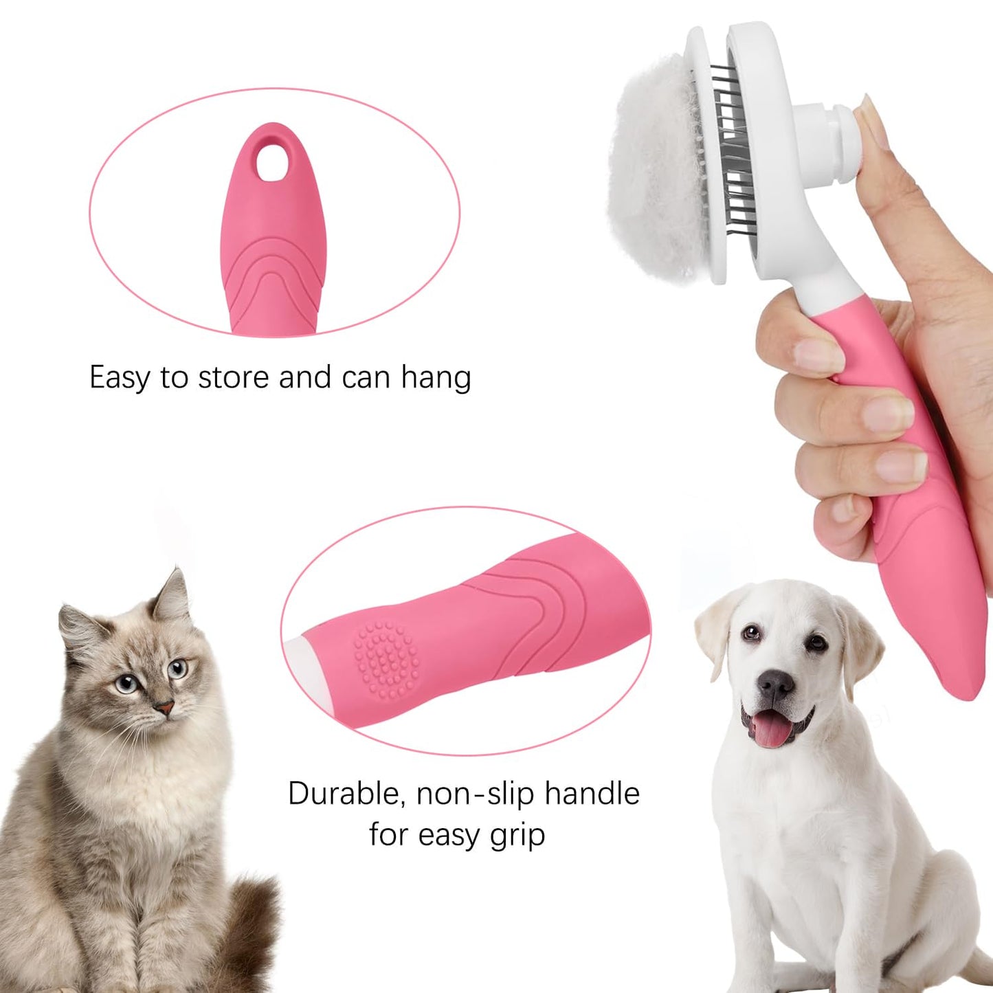 Cat Grooming Brush, Pets Skin Friendly Self Cleaning Slicker Massage Brushes for Shedding Dogs Cats Hair Gentle Remove Loose Undercoat with Long or Short Hairs for All Fur Type- UPGRADED (pink)