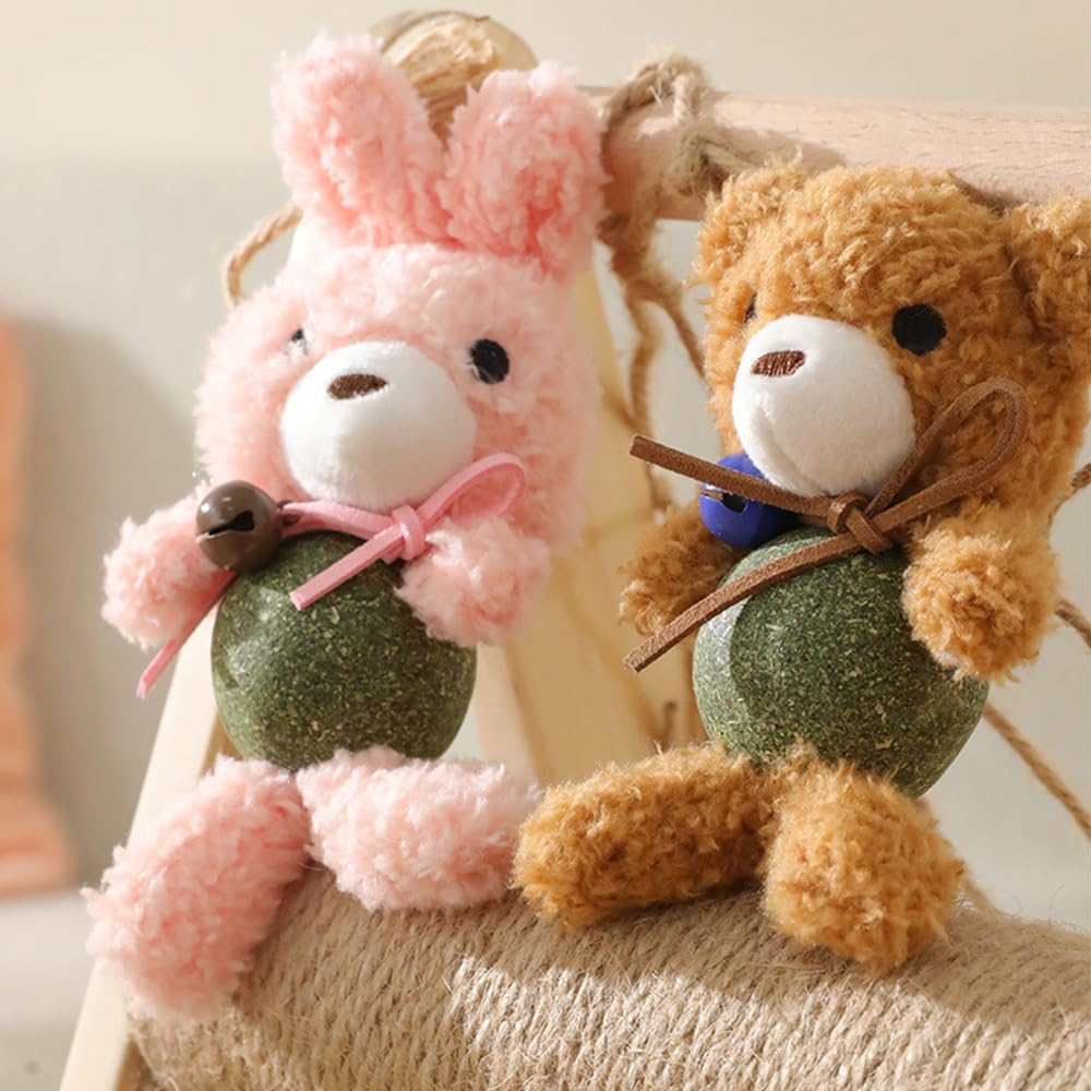 Cat Toys with Catnip Kitten Chew Bite Supplies Boredom Relief Fluffy Kitty Teeth Cleaning Chewing Cat Lovers Interactive Plush Gift (New Rabbit)