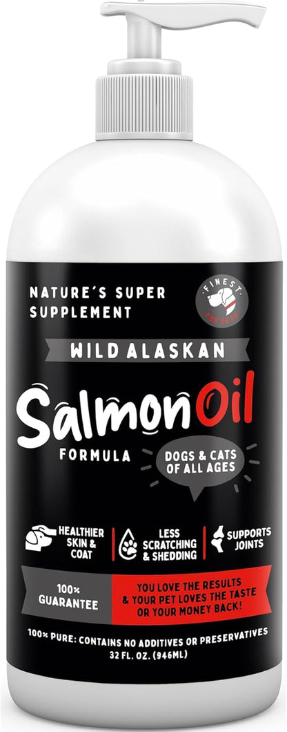 Finest For Pets Wild Alaskan Salmon Oil for Dogs & Cats - Omega 3 Fish Oil with Pollock & Salmon for Sensitive Skin & Coat Health. EPA & DHA Ease Itching, Supports Joint, Immune & Heart Health (32oz)