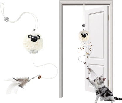 Interactive Cat Toys for Indoor Cats - [2025 New] Elastic Cat Feather Toys with Lamb-Shaped Puzzle Dispenser, Hanging Enrichment Toy That Delivers Joy and Award