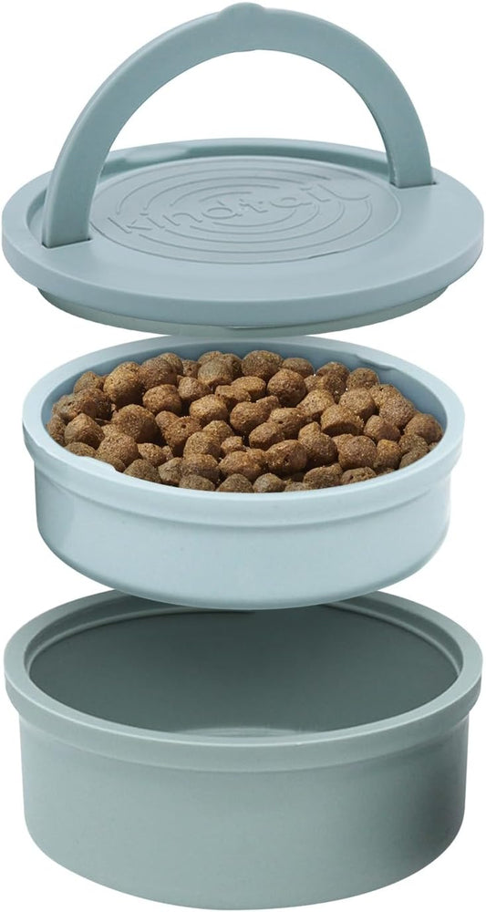 KindTail Dog Travel Bowls - Set of 2 Portable Pet Food & Water Dishes with Lid & Handle - Each Nesting Container Includes a Non-Slip Silicone Base - Microwave & Dishwasher Safe - BPA & Toxin-Free