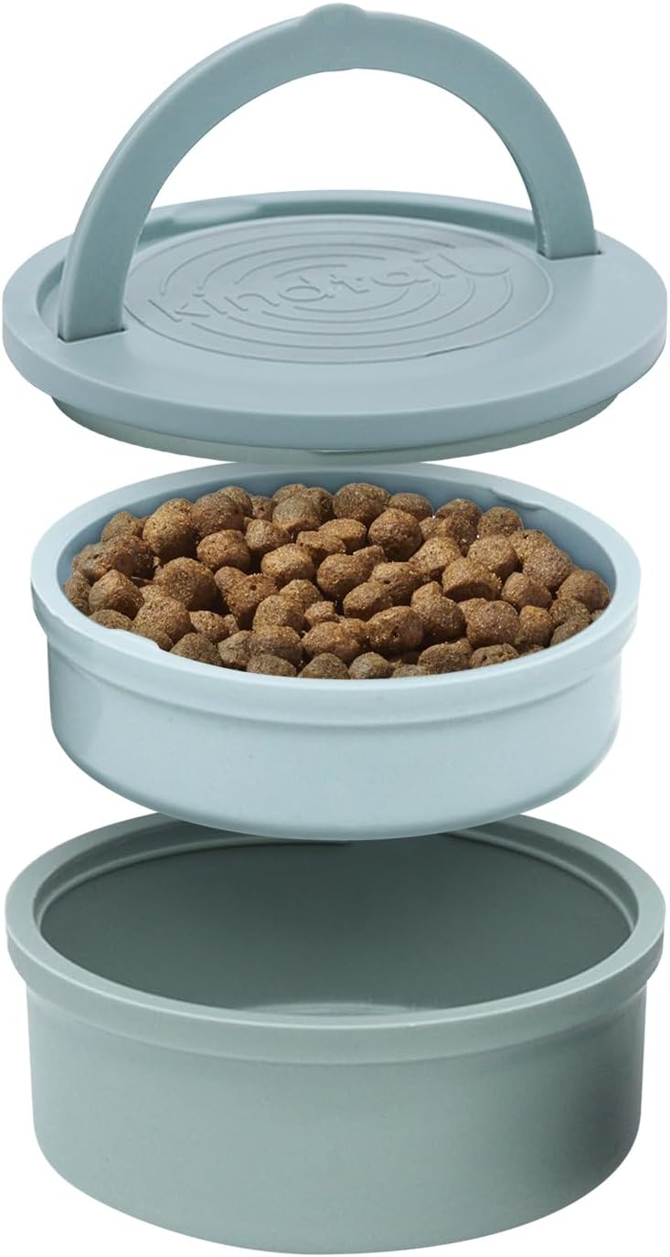 KindTail Dog Travel Bowls - Set of 2 Portable Pet Food & Water Dishes with Lid & Handle - Each Nesting Container Includes a Non-Slip Silicone Base - Microwave & Dishwasher Safe - BPA & Toxin-Free