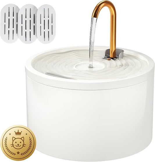DOOOB Ceramic Cat Water Fountain, 2.1L/71oz Ceramic Cat Fountain, Automatic Ceramic Water Fountain for Cats, Pet Water Fountain with Ultra-Quiet Pump and 3 Filters & 3 Sponges (White)