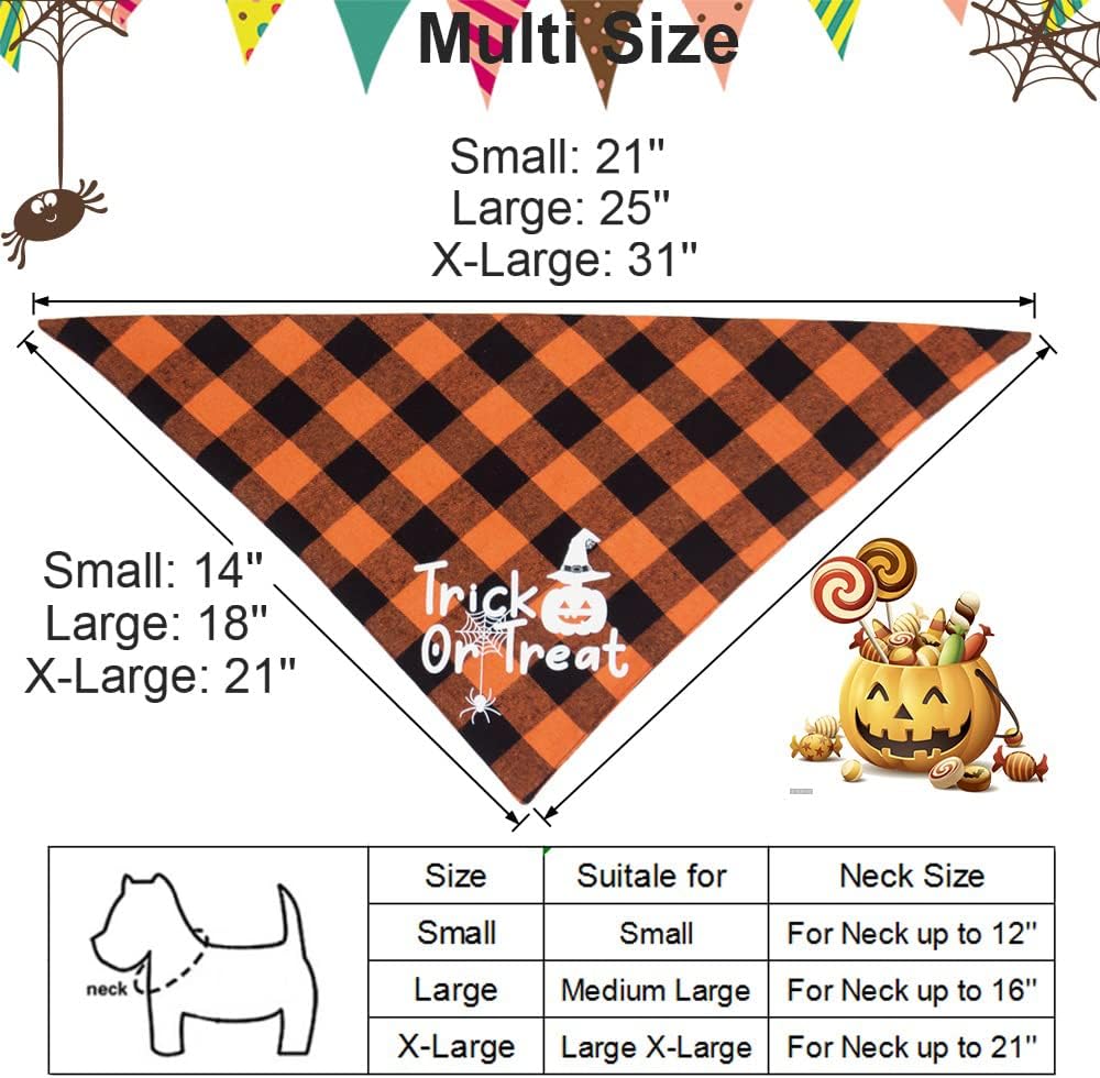 ADOGGYGO Halloween Dog Bandanas, Classic Orange Purple Plaid Pet Scarf Bib, Premium Cotton Fabric, Multiple Sizes, Halloween Bandanas for Small Dogs Pets (Small)