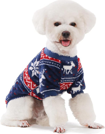 FabriCastle Christmas Dog Sweater, 2-Pack Dog Clothes, Ultra Soft and Warm Pet Jackets for Small Dogs & Cats, Winter Pet Apparel Costumes, Puppy Outfits (Red,Blue, Medium)