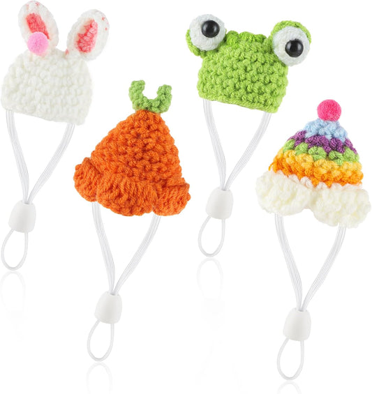 Thinp 4 Pcs Knitted Hats for Small Animals - Cute Tiny Hamster & Guinea Pig Hats with Adjustable Strap - Snake, Rainbow Bunny & Carrot Themed