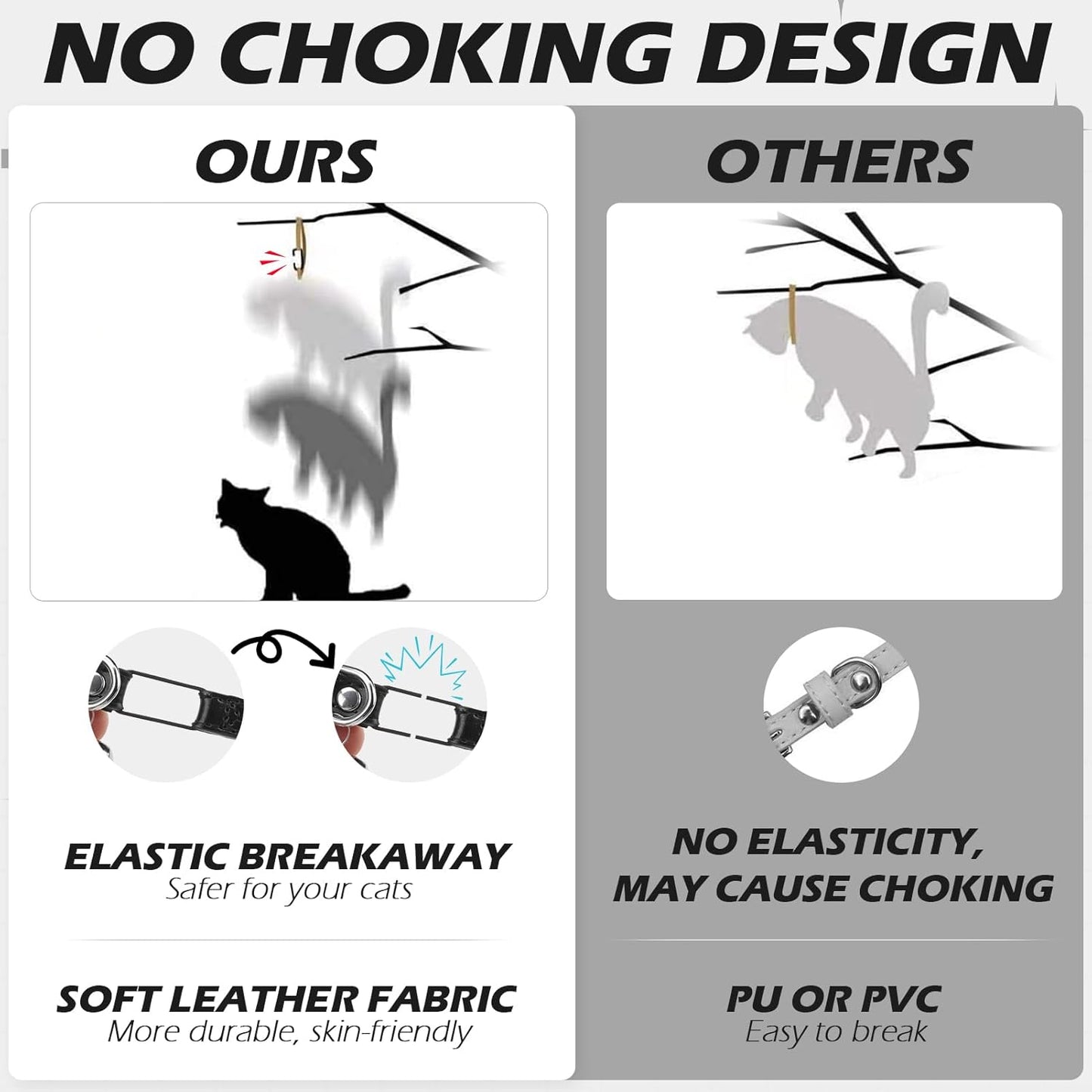 EXPAWLORER Leather Cat Collar for Girl Boy- Adjustable Pet Collar with Safety Elastic Belt,Personalized Punk Accessories Buckle Collars with Bell & Durable D-Ring,Pure Rivets(Black)