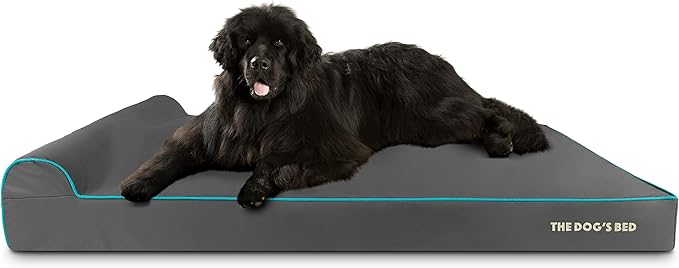 The Dog’s Bed Orthopedic Headrest Dog Bed XXXL Grey/Blue, Memory Foam, Pain Relief for Arthritis, Hip & Elbow Dysplasia, Post Surgery, Lameness, Waterproof Washable Cover