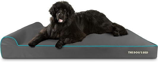 The Dog’s Bed Orthopedic Headrest Dog Bed XXXL Grey/Blue, Memory Foam, Pain Relief for Arthritis, Hip & Elbow Dysplasia, Post Surgery, Lameness, Waterproof Washable Cover