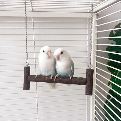 Natural Wood Parakeet Swing Toy, Cockatiel, Lovebird, Budgie Wooden Perch Stand, Small and Medium Bird Cage Accessories (Large)