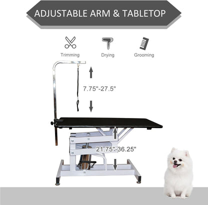 42.5" Hydraulic Dog Grooming Table for Large Dogs Heavy Duty Height Adjustable Dog Grooming Table with Overhead Arm & Noose Height Range 21-36 inch Black