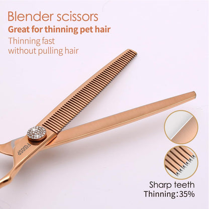 Rose Gold Titanium Thinning Shears for Dogs 50 Teeth 7.5'' Professional Blending Thinner Scissors for Dog Poodle Pet Japanese 440C Sharp and Durable Right Handed(7.5,Thinner)